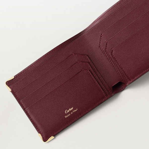 6 credit card compact wallet, Must de Cartier XL logo perforated burgundy calfskin, golden finish