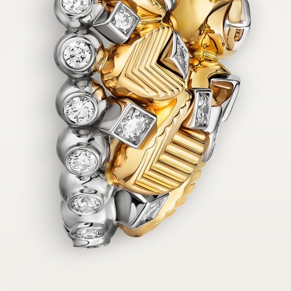 Grain de Café earrings Yellow gold, white gold, diamonds