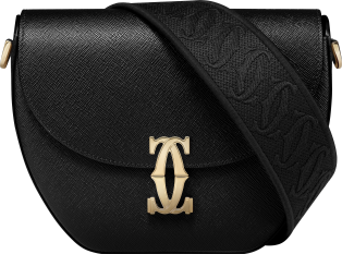 Hobo bag, C de Cartier Black textured calfskin, embroidery, golden finish