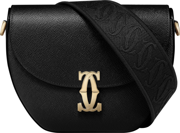 Hobo bag, C de Cartier Black textured calfskin, embroidery, golden finish