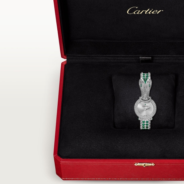 Animalière Jewellery Watch 23.6 mm, quartz movement, white gold, emeralds, diamonds