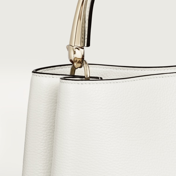 Small model handle bag, Panthère de Cartier Salt white calfskin, golden finish
