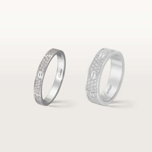Love ring, mini model, paved White gold, diamonds