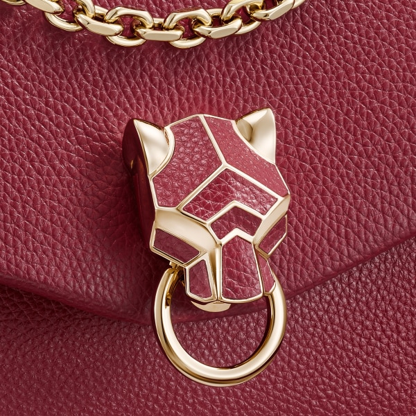 Chain bag mini, Panthère de Cartier Burgundy calfskin, golden finish