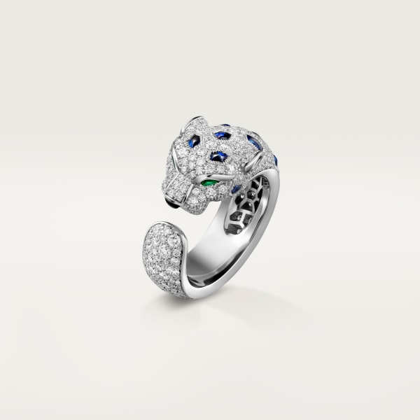 Panthère de Cartier ring White gold, emeralds, sapphires, diamonds