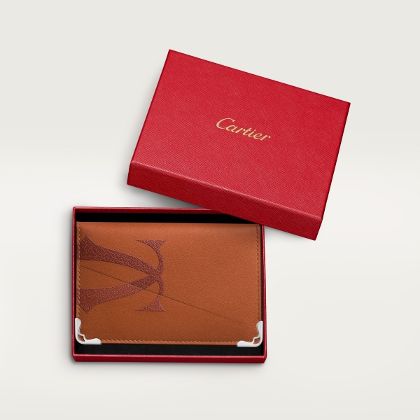 Four-card holder, Must de Cartier Cubano XL Logo smooth and grained calfskin, palladium finish