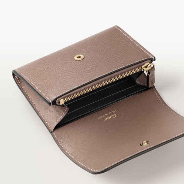 Mini wallet, C de Cartier Clay-coloured textured calfskin, golden finish