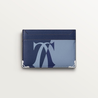 Double card holder, Must de Cartier Deep blue and cloud grey smooth calfskin, palladium finish
