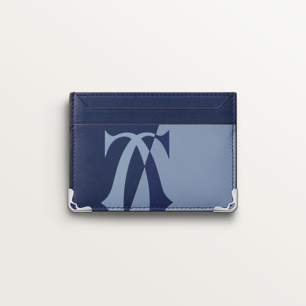 Double card holder, Must de Cartier Deep blue and cloud grey smooth calfskin, palladium finish