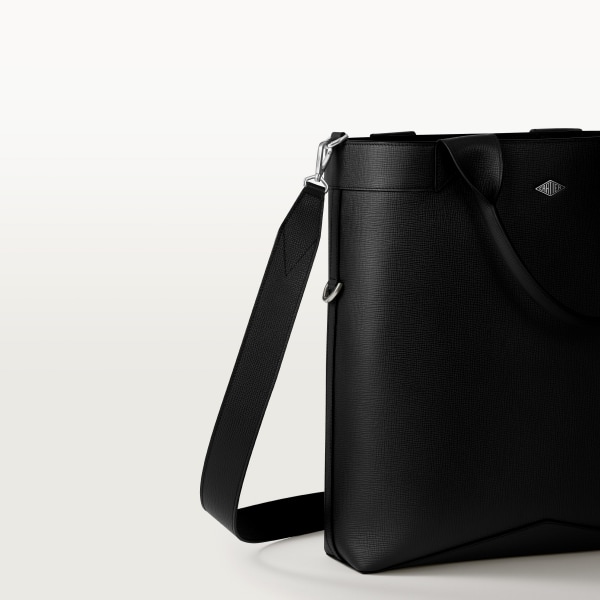 Small tote bag, Cartier Losange Grained black calfskin, palladium finish and enamel