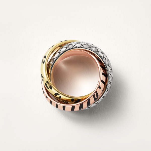 Trinity ring, lacquer, semi-paved Yellow gold, rose gold, white gold, lacquer, diamonds