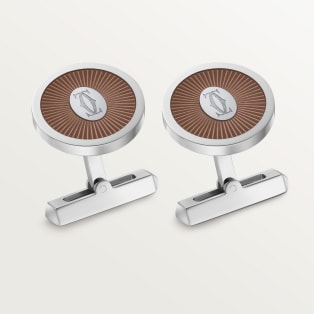 Double C de Cartier cufflinks Sterling silver, palladium finish, translucent brown lacquer