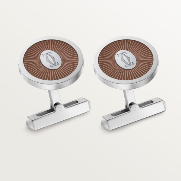 Double C de Cartier cufflinks Sterling silver, palladium finish, translucent brown lacquer