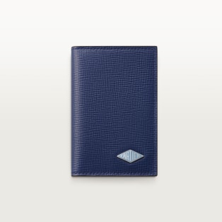 Card holder, Losange Deep blue calfskin, palladium finish and enamel
