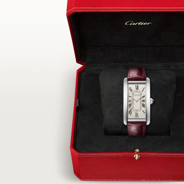 Tank Américaine watch Large model, automatic movement, platinum, leather