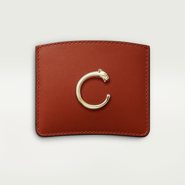 Card Holder, Panthère de Cartier Chestnut calfskin, golden finish