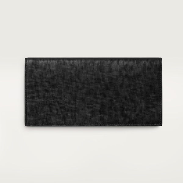 International wallet with zip, Cartier Losange Black grained calfskin, palladium finish and black enamel