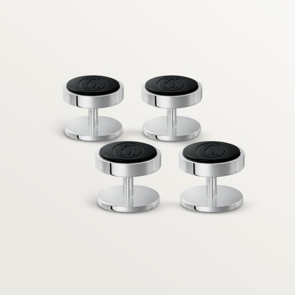 Double C de Cartier shirt studs Sterling silver, onyx, palladium finish 