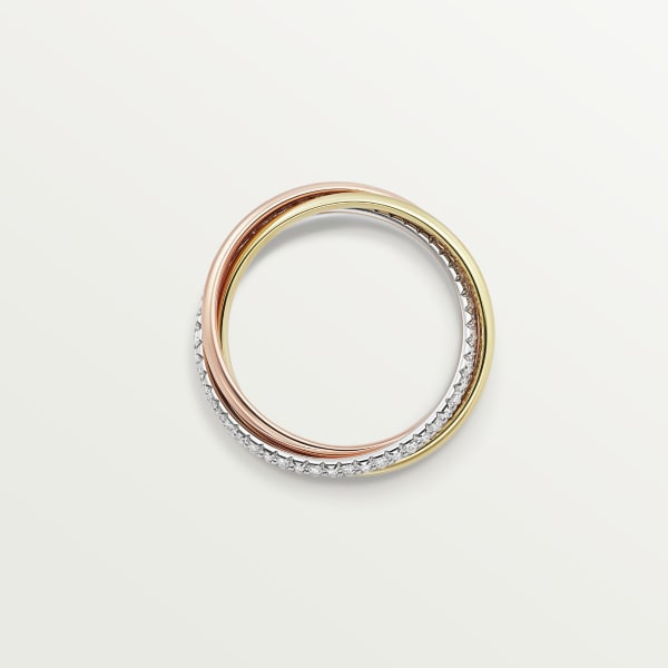 Trinity ring, small model, semi-paved White gold, yellow gold, rose gold, diamonds