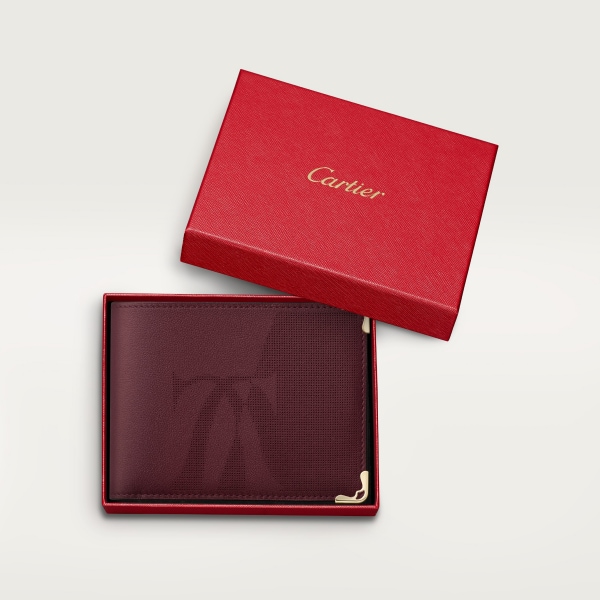 6 credit card compact wallet, Must de Cartier XL logo perforated burgundy calfskin, golden finish