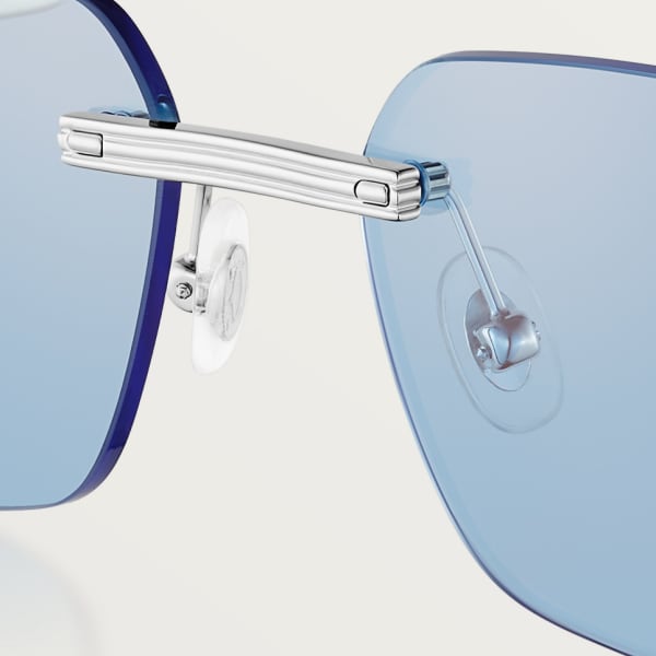 Première de Cartier Sunglasses Smooth platinum-finish metal, light blue lenses