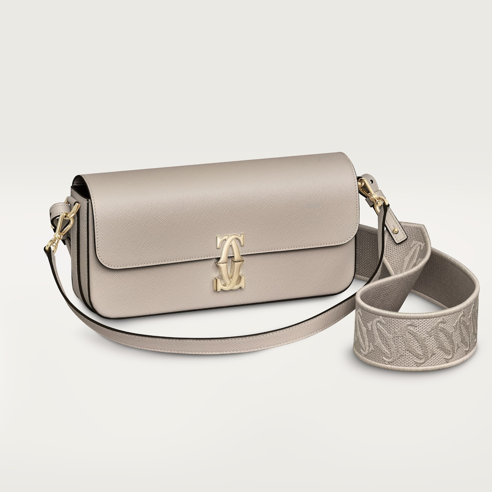 East-west bag, C de CartierBeige textured calfskin, embroidery, golden finish