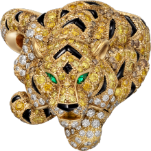 Faune et Flore de Cartier ring, yellow, orange and brown diamonds, paved  Yellow gold, onyx, emeralds, yellow diamonds, orange diamonds, brown diamonds, diamonds