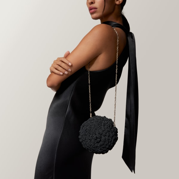 Round crochet bag, Cartier Soir Black crochet fabric, golden obsidian and golden finish