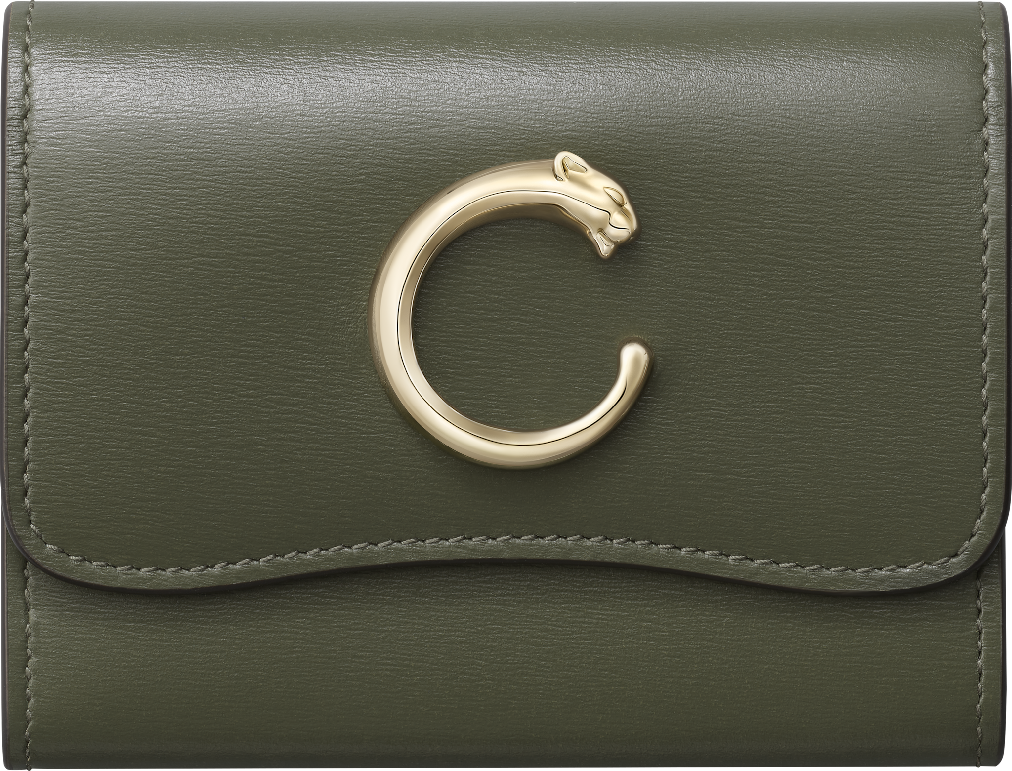 Mini wallet, Panthère C de CartierGreen tea calfskin, golden finish
