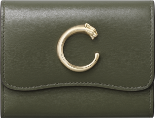 Mini wallet, Panthère C de Cartier Green tea calfskin, golden finish