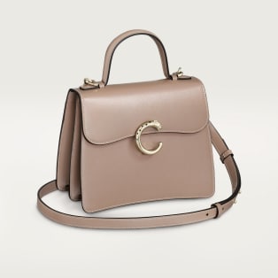 Small model handle bag, Panthère C de Cartier Clay-coloured calfskin, golden finish