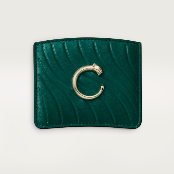 Simple card holder, Panthère de Cartier Emerald green calfskin with embossed Cartier signature motif, golden finish