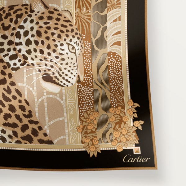 91 scarf, Woman with a Panther Beige & caramel silk twill