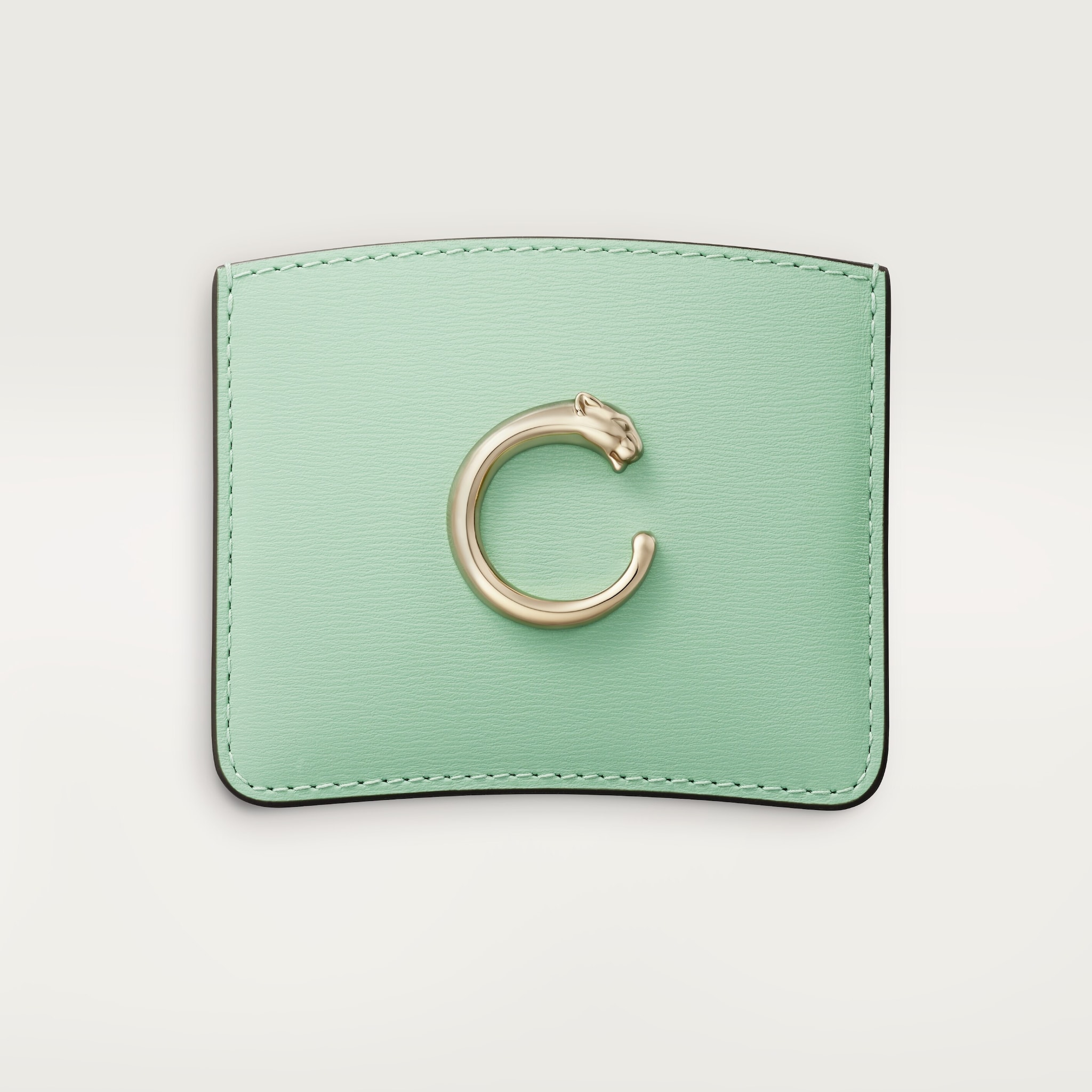 Simple card holder, Panthère de CartierSage green calfskin, golden finish