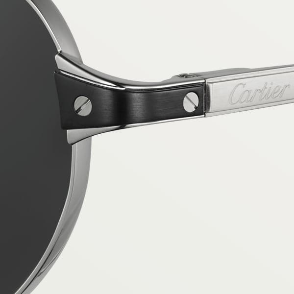 Santos de Cartier太阳眼镜 抛光拉丝镀铂饰面金属，灰色镜片