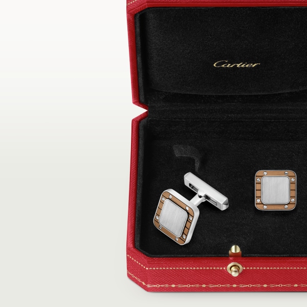 Santos de Cartier cufflinks Palladium-finish sterling silver and striated metal covered with amber brown PVD