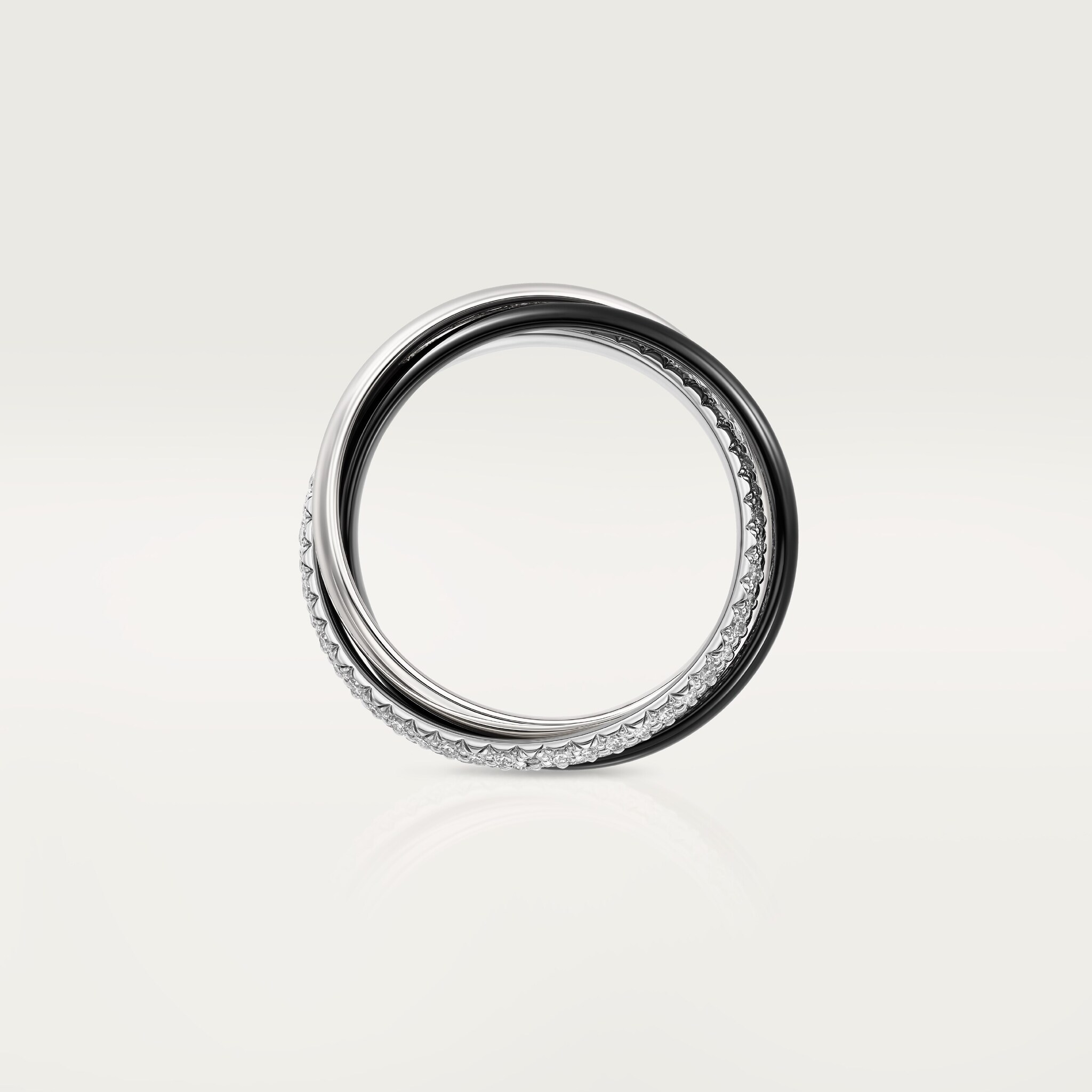 Trinity ring, ceramic, small model, semi-pavedWhite gold, ceramic, diamonds
