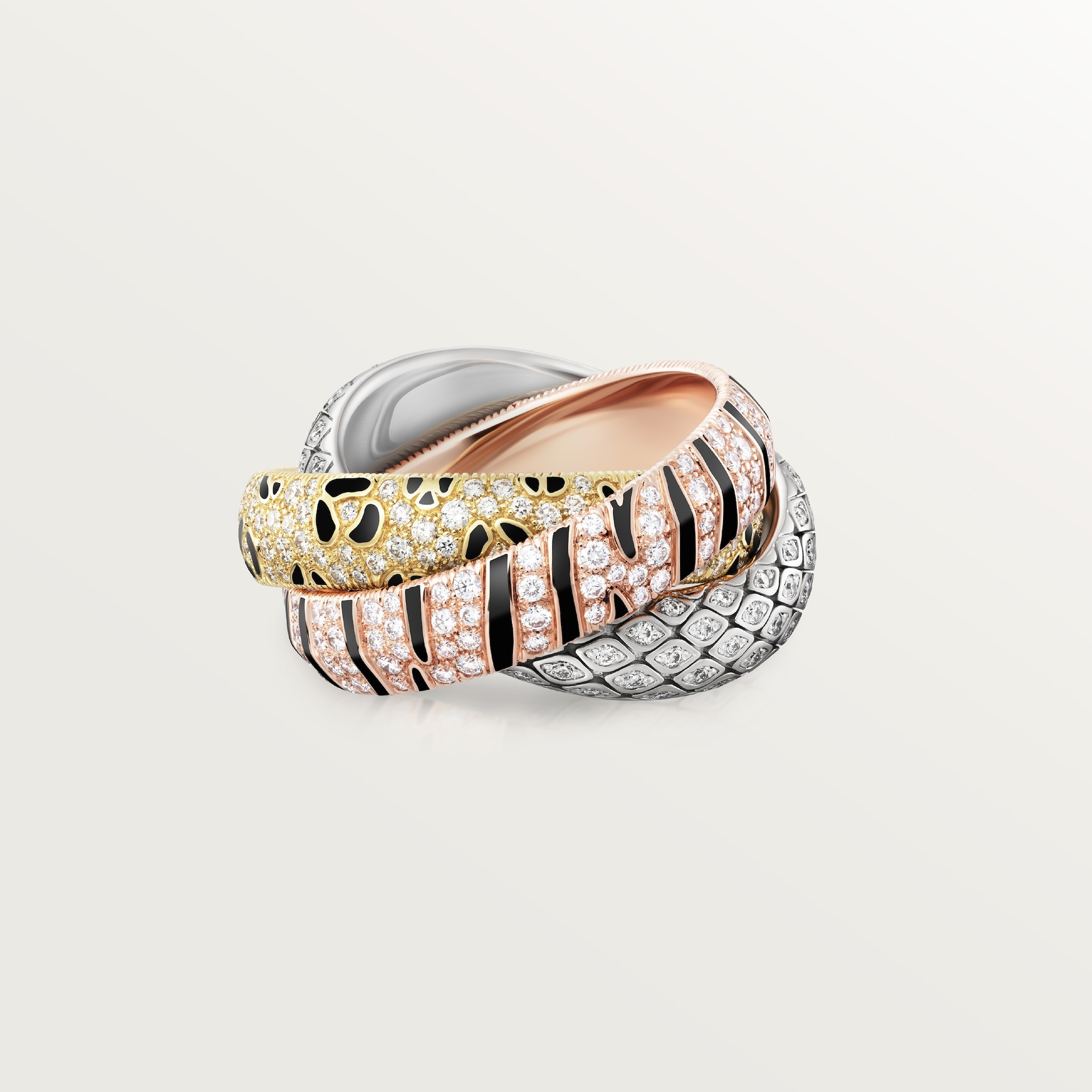Trinity ring, lacquer, pavedYellow gold, rose gold, white gold, lacquer, diamonds