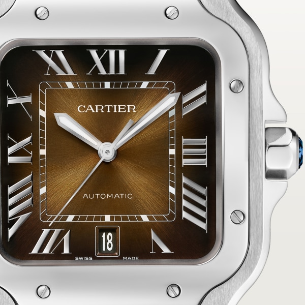 Santos de Cartier watch Large model, automatic movement, steel, interchangeable metal and leather bracelets