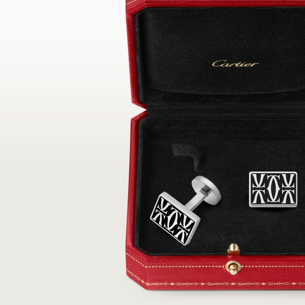 Double C de Cartier cufflinks Sterling silver, palladium finish, black lacquer