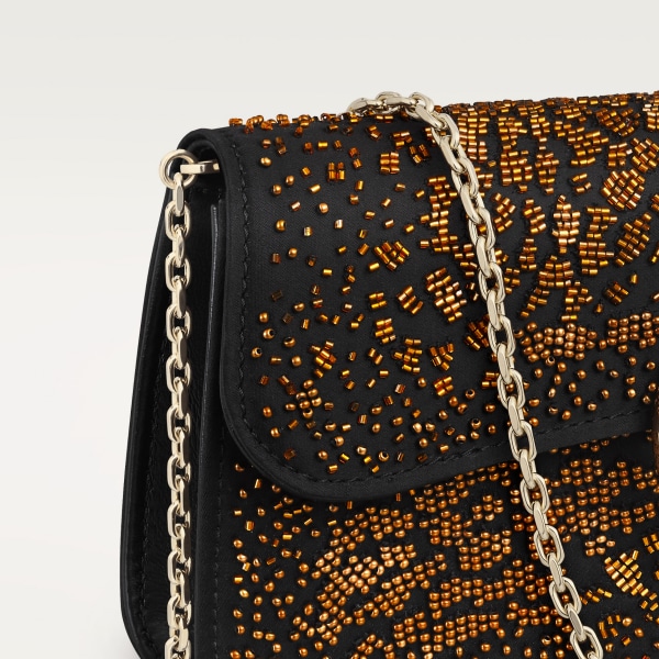 Mini model chain bag, Panthère C de Cartier Black satin and multicoloured bronze bead embroidery