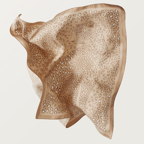 90 scarf, Panthere dots Cord beige silk twill