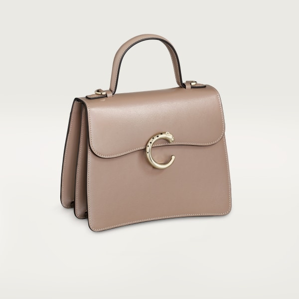 Small model handle bag, Panthère C de Cartier Clay-coloured calfskin, golden finish