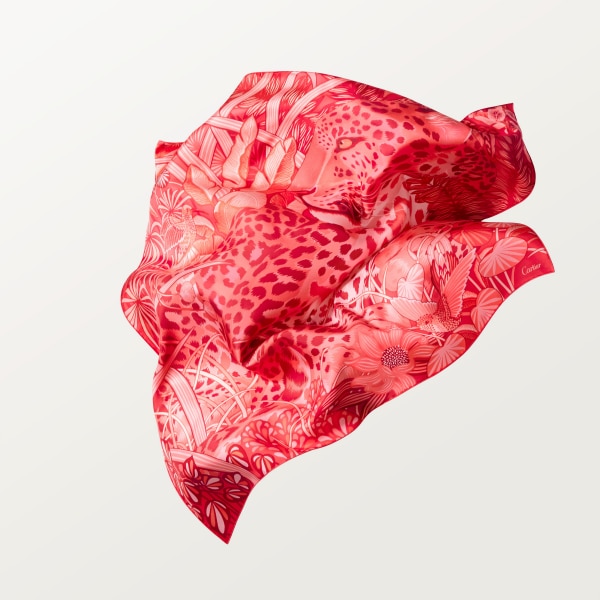 Panther in the Jungle 90 scarf Red and coral silk twill