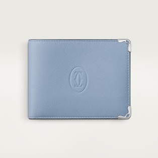 6 credit card compact wallet, Must de Cartier Sky blue calfskin, palladium finish
