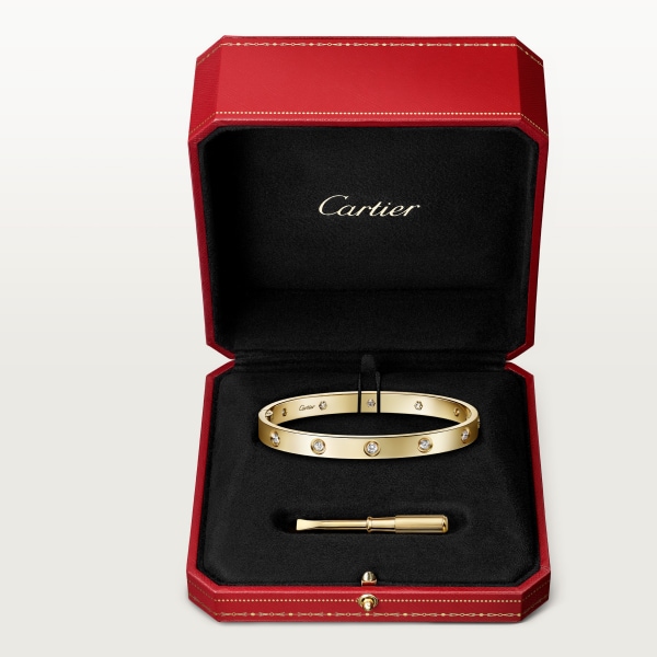 Love bracelet, classic model, 10 diamonds, one screw closure Yellow gold, diamonds