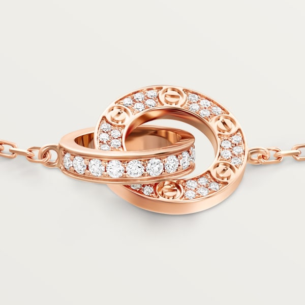 Love bracelet, on chain, paved Rose gold, diamonds