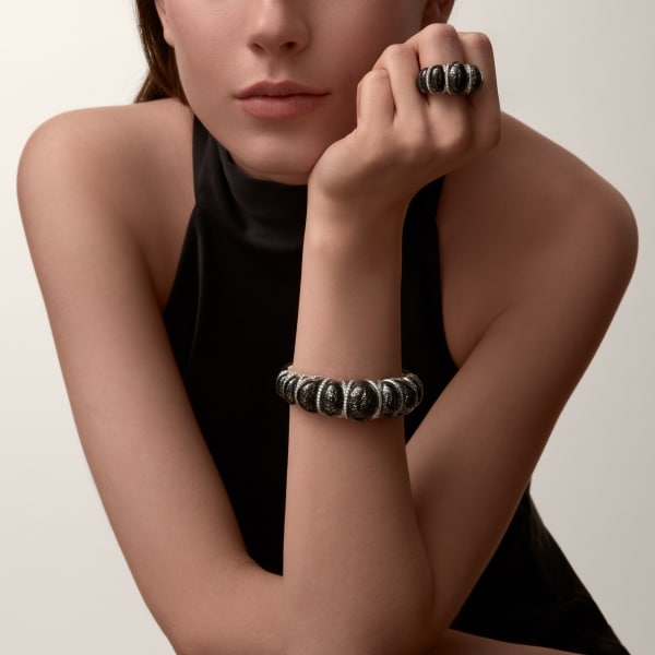 Tressage Bracelet Platinum , obsidians