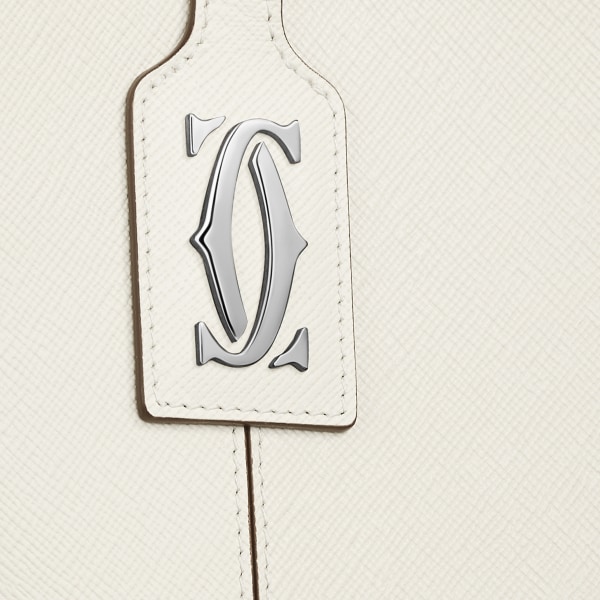 Mini tote bag, C de Cartier Salt white textured calfskin, embroidery, palladium finish