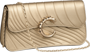 Chain bag mini model, Panthère de Cartier Golden metallic calfskin, embossed Cartier signature motif, clasp, golden finish 